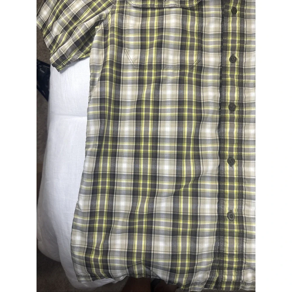 North Face Hiking Trail Shirt‎ Yellow Plaid Mens M Short Sleeve Button Outdoor